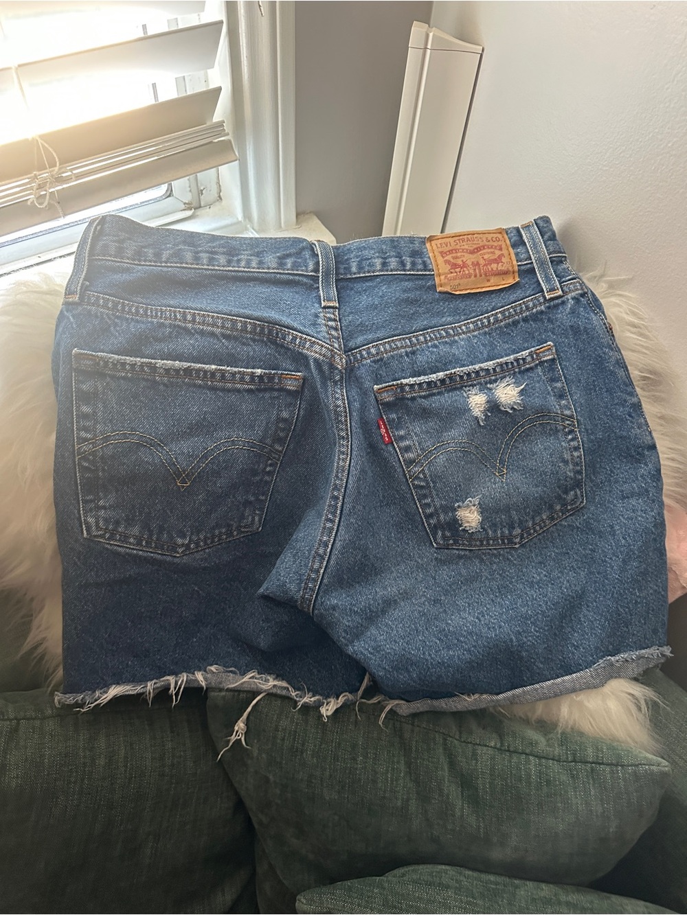 Premium Levi’s Denim Cutoff Shorts - Distressed Blue - Picture 7 of 10